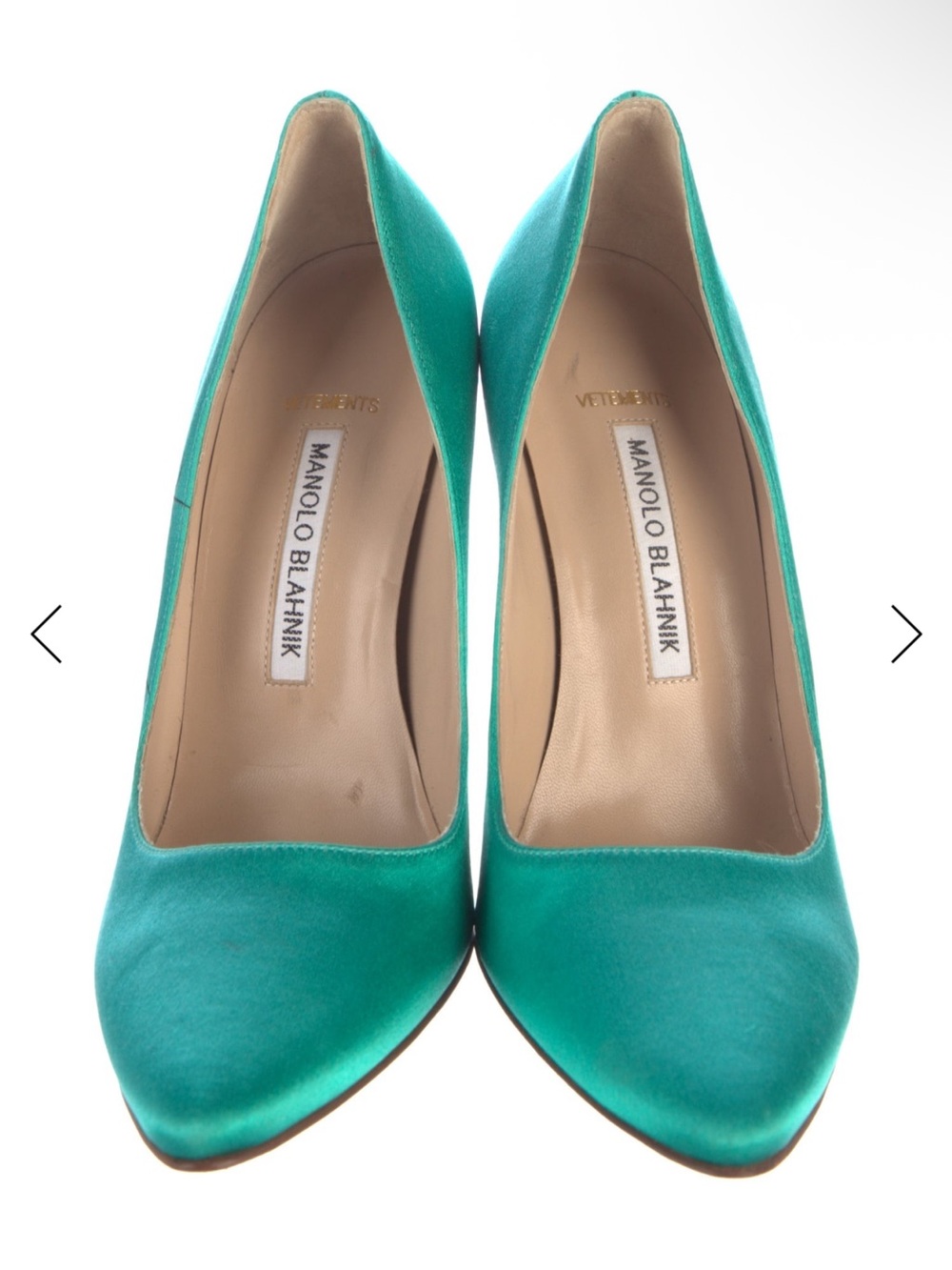 Manolo Blahnik Teal Satin Pointed-Toe Pumps — Vibrant Teal